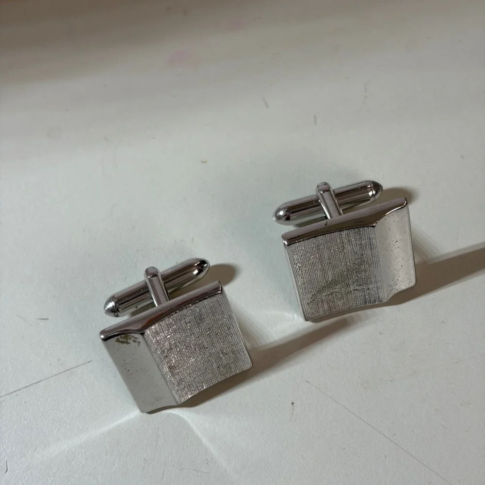 Vintage Swank Silver Tone Textured Square Cufflinks Mens Formal Accessory